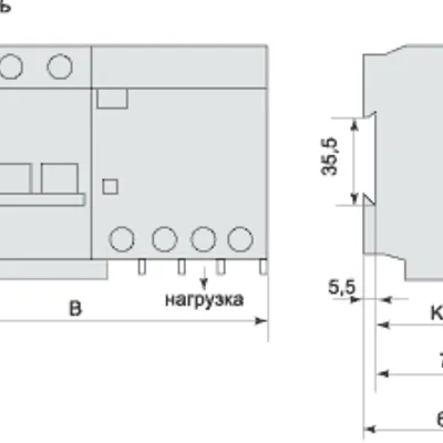 Габаритные размеры Устройство защитного отключения (УЗО) УЗО-ВАД45-29 трехфазное